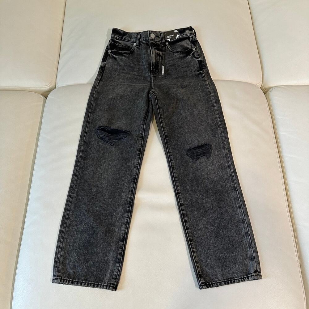 Express High Rise Straight Ankle Distressed Jeans